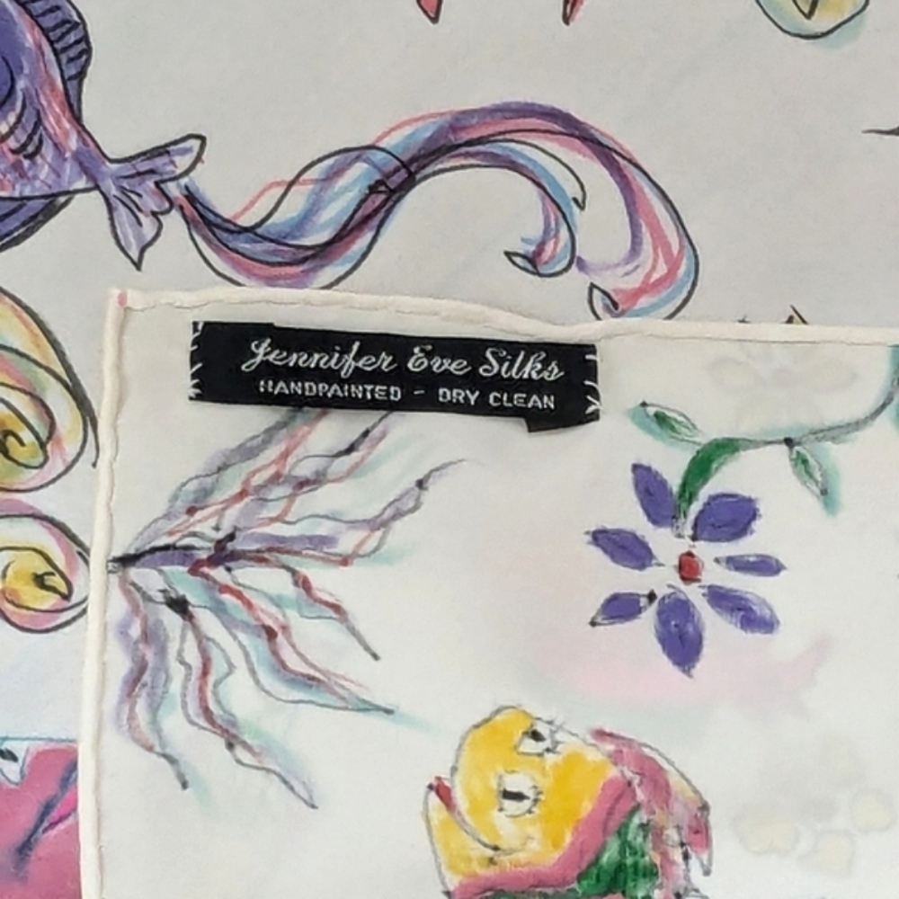 Hand painted signed silk/Satin scarf tropical fish one of a kind Original Spring - Picture 13 of 16